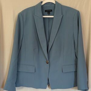 Ann Taylor Women's Blazer Fluid Crepe Blue Echo